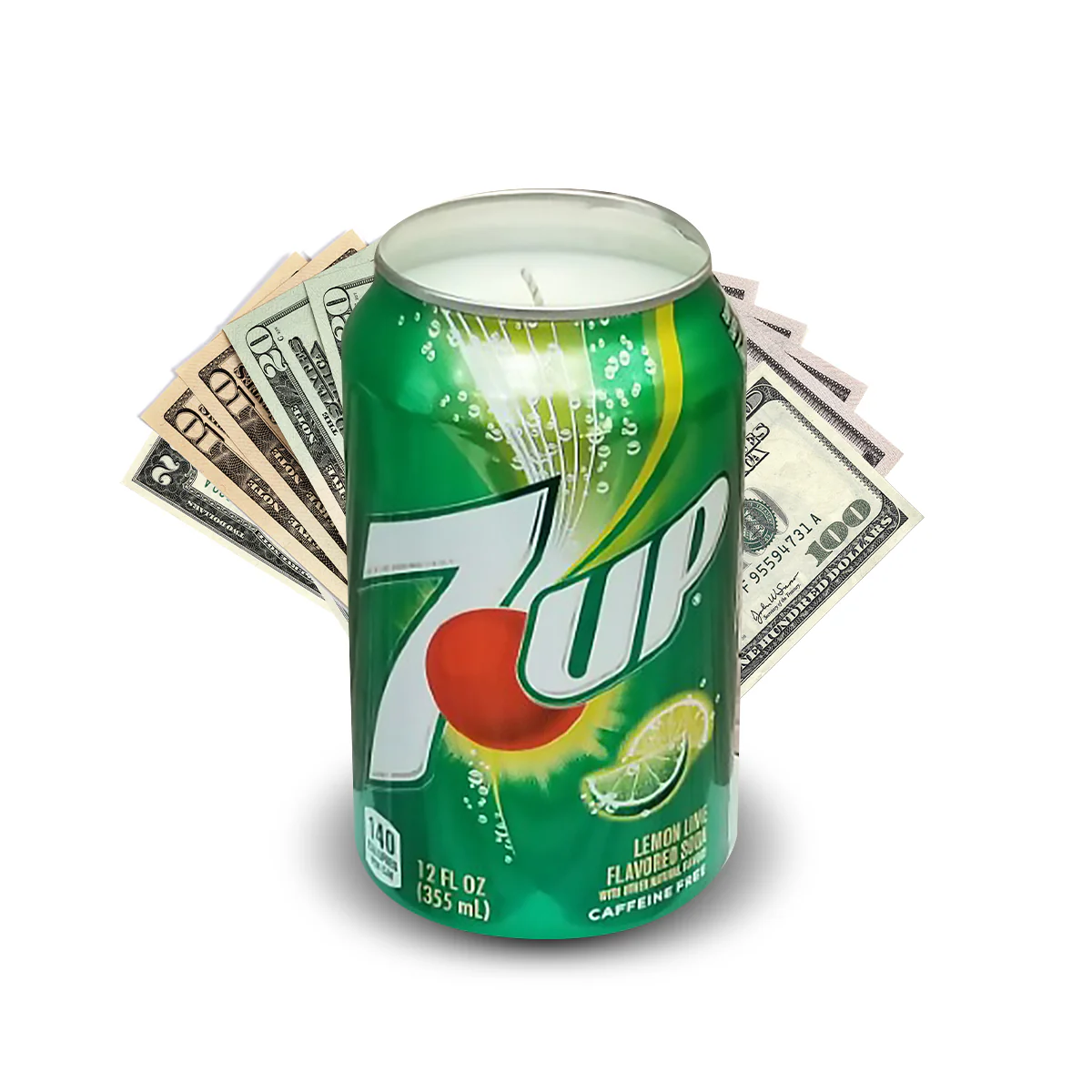 7UP Soda Pop Cash Candle - REAL MONEY INSIDE EVERY SODA CASH CANDLE