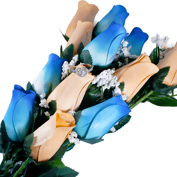 Baby Blue & Peach Bouquet Jewelry Roses