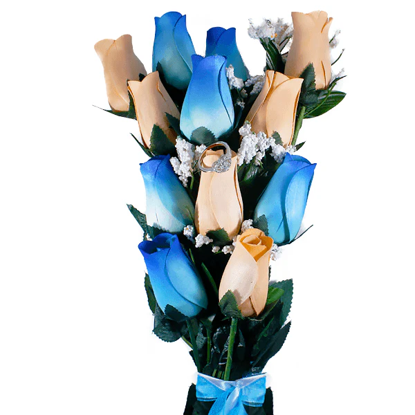 Baby Blue & Peach Bouquet Jewelry Roses - Image 2