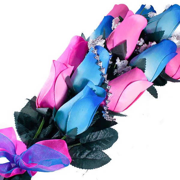 Baby Blue & Pink Bouquet Jewelry Roses