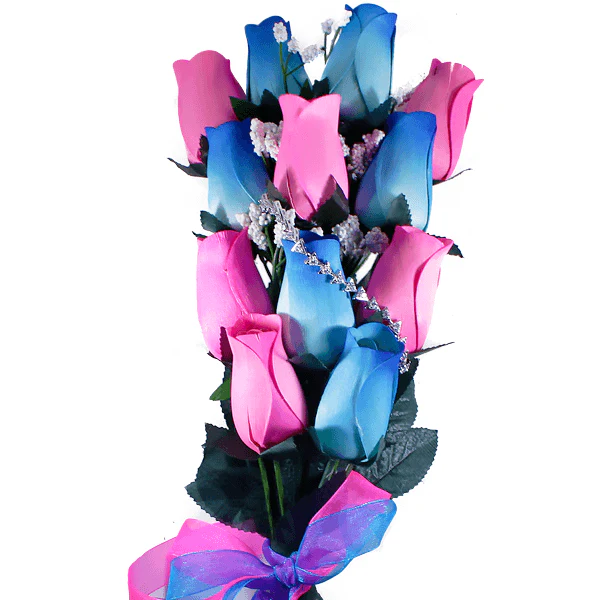 Baby Blue & Pink Bouquet Jewelry Roses - Image 2