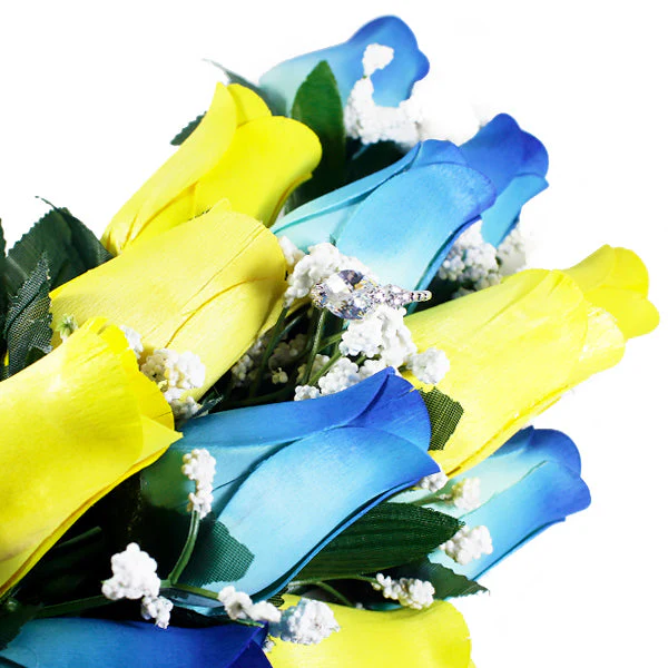 Baby Blue & Yellow Bouquet Jewelry Roses