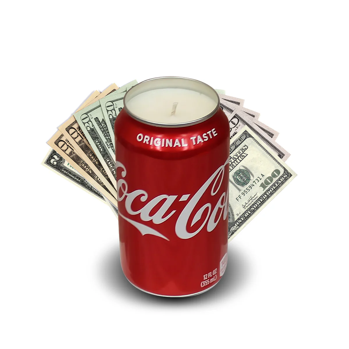 Coca Cola Soda Pop Cash Candle - REAL MONEY INSIDE EVERY SODA CASH CANDLE