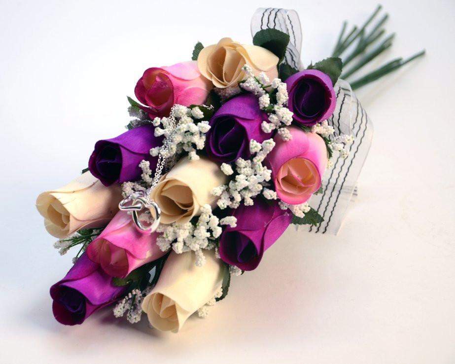 Cream, Deep Purple, & Lavender Ombré Dozen Bouquet Jewelry Roses - Image 2