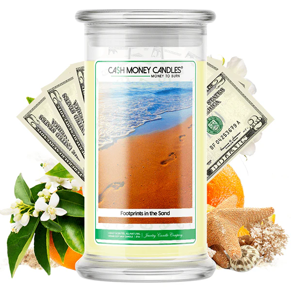 Footprints In The Sand Cash Money Candle