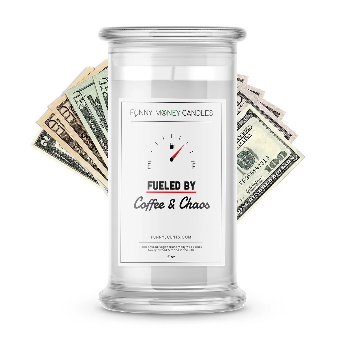 Fueled By Coffee and Chaos Money Funny Candles