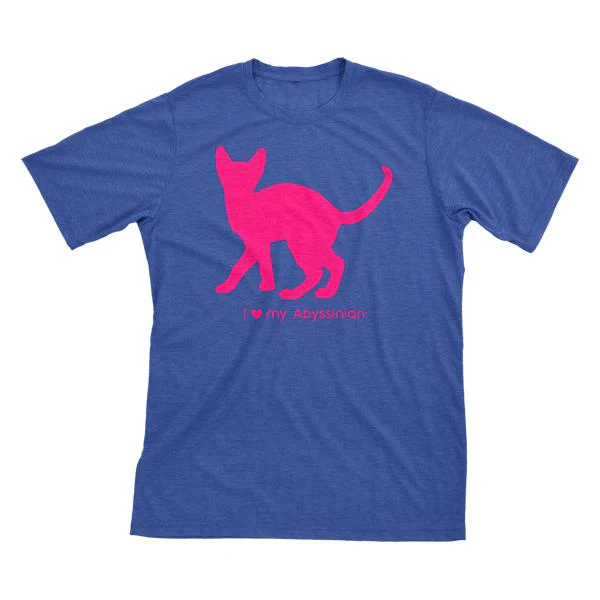 I Love My Abyssinian Must Love Cats Hot Pink On Heathered Royal Blue Short Sleeve T-Shirt