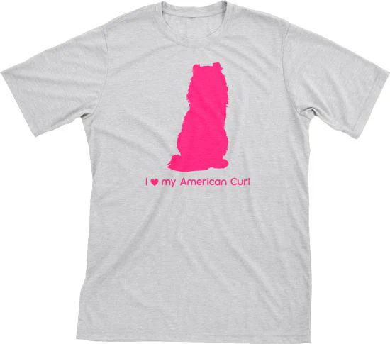 I Love My American Curl Must Love Cats Hot Pink On Heathered Grey Short Sleeve T-Shirt