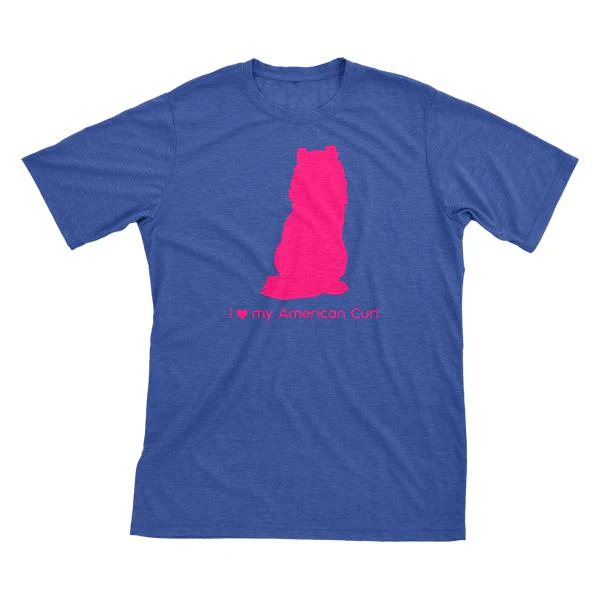 I Love My American Curl Must Love Cats Hot Pink On Heathered Royal Blue Short Sleeve T-Shirt