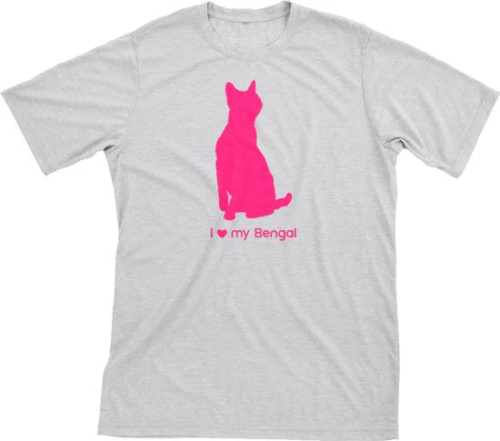 I Love My Bengal Must Love Cats Hot Pink On Heathered Grey Short Sleeve T-Shirt
