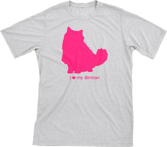 I Love My Birman Must Love Cats Hot Pink On Heathered Grey Short Sleeve T-Shirt