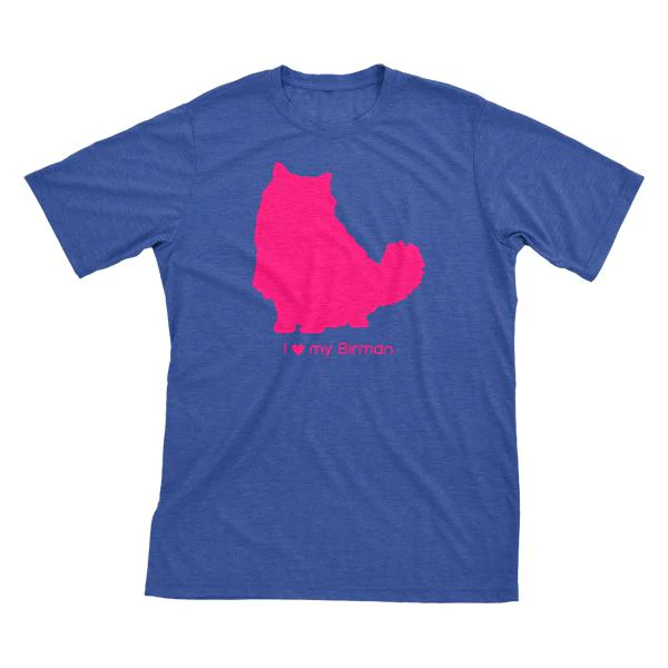 I Love My Birman Must Love Cats Hot Pink On Heathered Royal Blue Short Sleeve T-Shirt