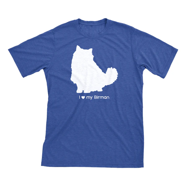 I Love My Birman Must Love Cats White On Heathered Royal Blue Short Sleeve T-Shirt