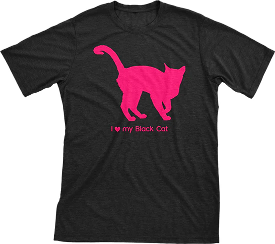 I Love My Black Cat Must Love Cats Hot Pink On Black Short Sleeve T-Shirt