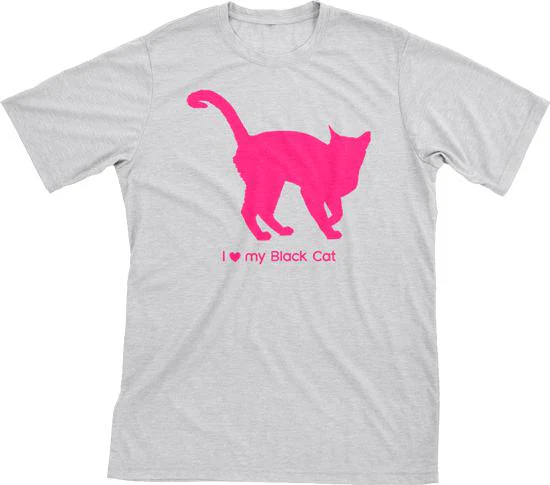 I Love My Black Cat Must Love Cats Hot Pink On Heathered Grey Short Sleeve T-Shirt