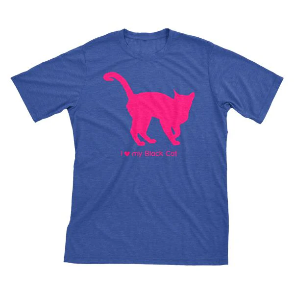 I Love My Black Cat Must Love Cats Hot Pink On Heathered Royal Blue Short Sleeve T-Shirt