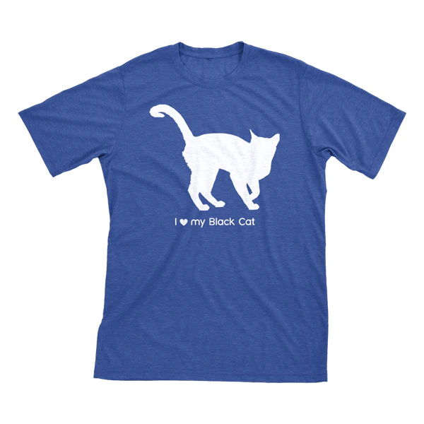 I Love My Black Cat Must Love Cats White On Heathered Royal Blue Short Sleeve T-Shirt