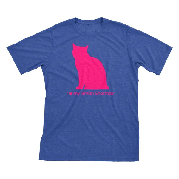 I Love My British Shorthair Must Love Cats Hot Pink On Heathered Royal Blue Short Sleeve T-Shirt