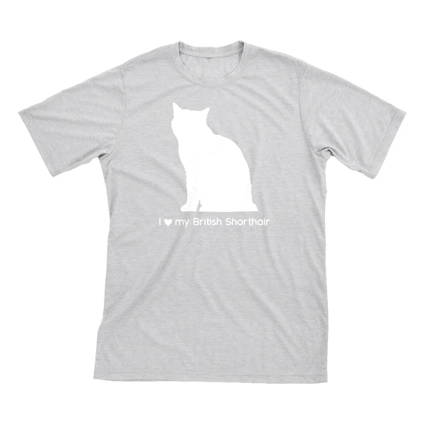 I Love My British Shorthair Must Love Cats White On Heathered Grey Short Sleeve T-Shirt
