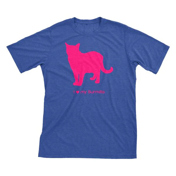 I Love My Burmilla Must Love Cats Hot Pink On Heathered Royal Blue Short Sleeve T-Shirt