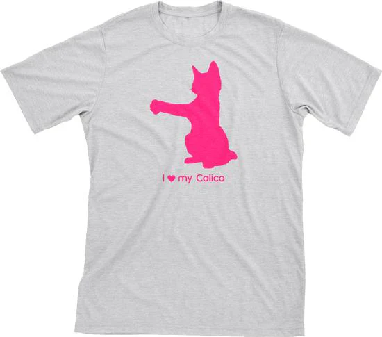 I Love My Calico Must Love Cats Hot Pink On Heathered Grey Short Sleeve T-Shirt
