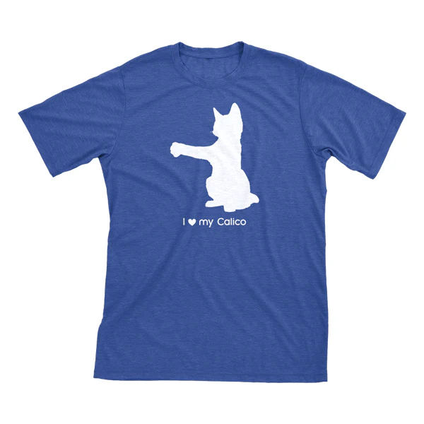 I Love My Calico Must Love Cats White On Heathered Royal Blue Short Sleeve T-Shirt