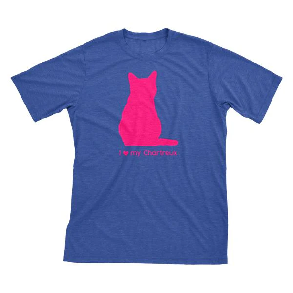 I Love My Chartreux Must Love Cats Hot Pink On Heathered Royal Blue Short Sleeve T-Shirt