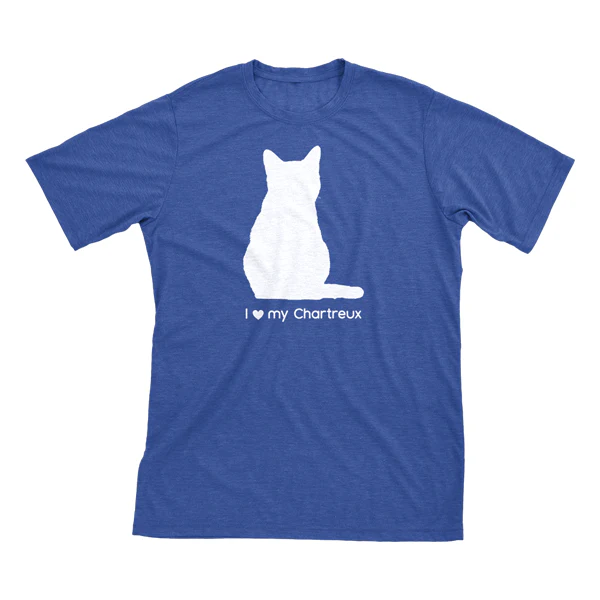 I Love My Chartreux Must Love Cats White On Heathered Royal Blue Short Sleeve T-Shirt