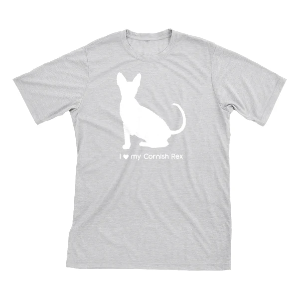 I Love My Cornish Rex Must Love Cats White On Heathered Grey Short Sleeve T-Shirt