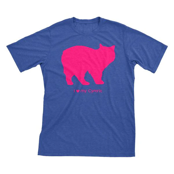 I Love My Cymric Must Love Cats Hot Pink On Heathered Royal Blue Short Sleeve T-Shirt
