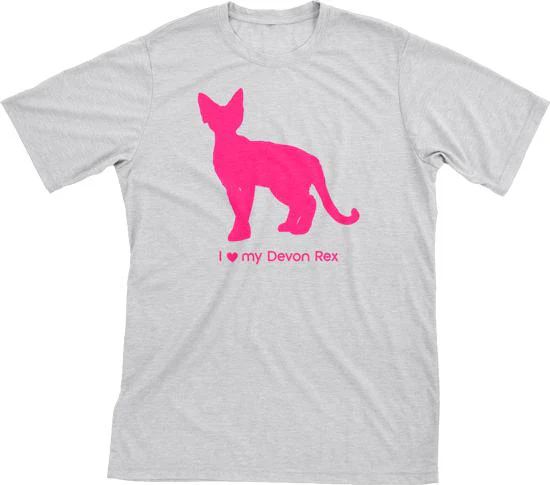 I Love My Devon Rex Must Love Cats Hot Pink On Heathered Grey Short Sleeve T-Shirt