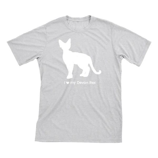 I Love My Devon Rex Must Love Cats White On Heathered Grey Short Sleeve T-Shirt