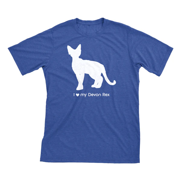 I Love My Devon Rex Must Love Cats White On Heathered Royal Blue Short Sleeve T-Shirt