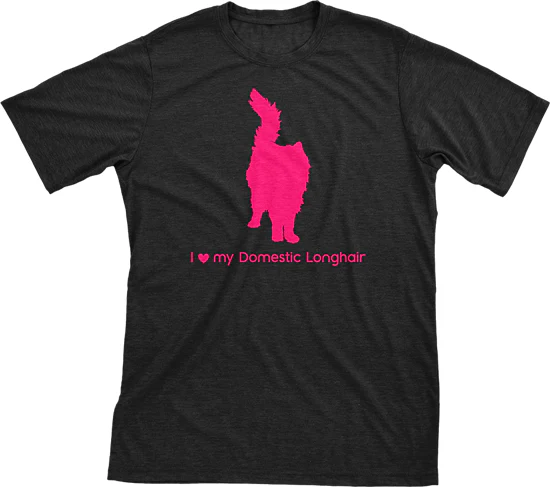 I Love My Domestic Longhair Must Love Cats Hot Pink On Black Short Sleeve T-Shirt