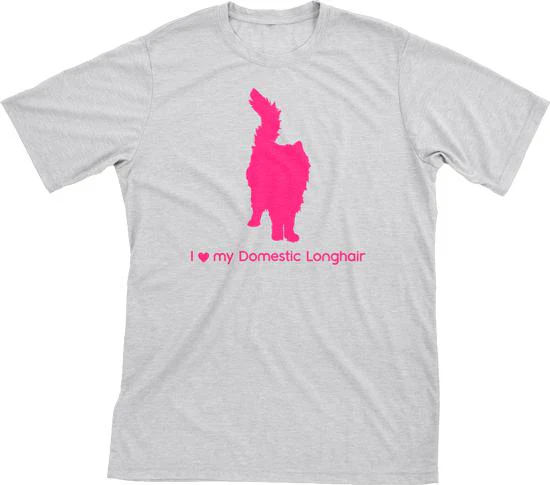 I Love My Domestic Longhair Must Love Cats Hot Pink On Heathered Grey Short Sleeve T-Shirt