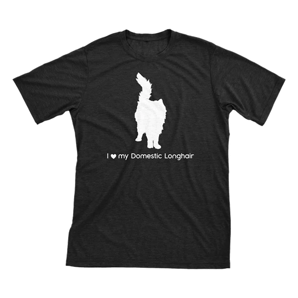 I Love My Domestic Longhair Must Love Cats White On Black Short Sleeve T-Shirt