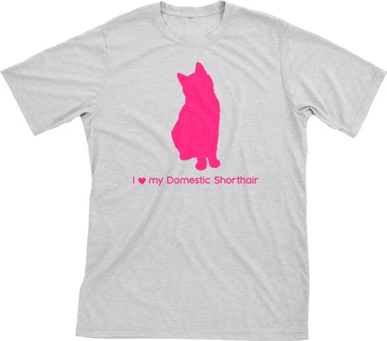 I Love My Domestic Shorthair Must Love Cats Hot Pink On Heathered Grey Short Sleeve T-Shirt
