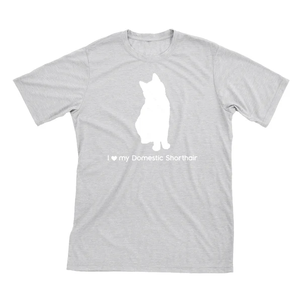 I Love My Domestic Shorthair Must Love Cats White On Heathered Grey Short Sleeve T-Shirt