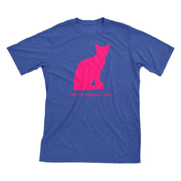 I Love My Egyptian Mau Must Love Cats Hot Pink On Heathered Royal Blue Short Sleeve T-Shirt