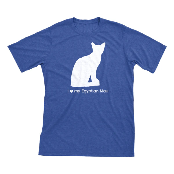 I Love My Egyptian Mau Must Love Cats White On Heathered Royal Blue Short Sleeve T-Shirt