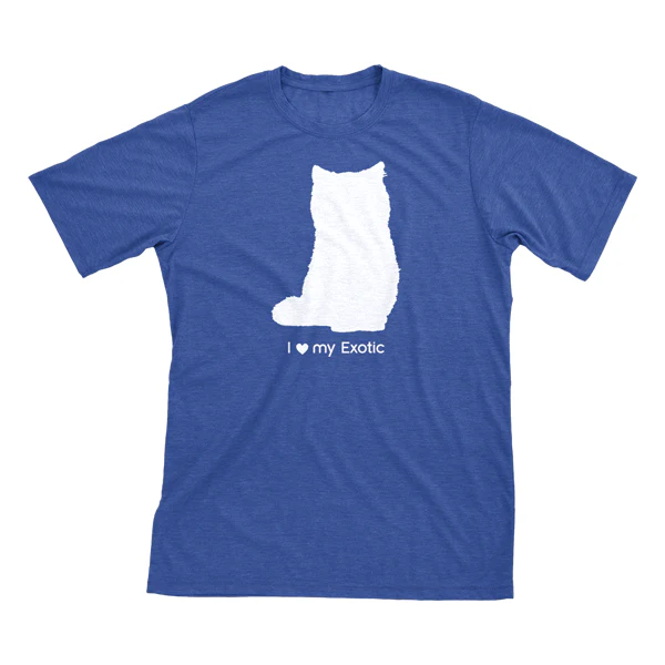 I Love My Exotic Must Love Cats White On Heathered Royal Blue Short Sleeve T-Shirt