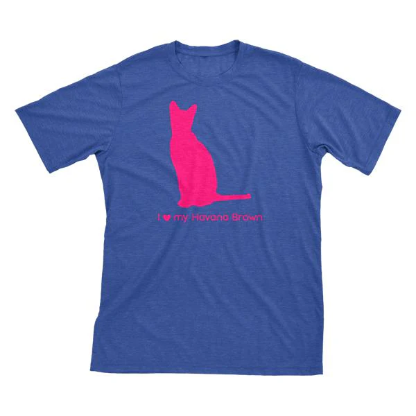 I Love My Havana Brown Must Love Cats Hot Pink On Heathered Royal Blue Short Sleeve T-Shirt