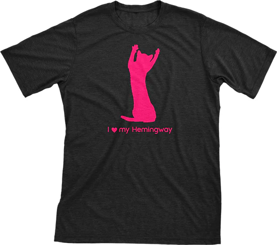 I Love My Hemingway Must Love Cats Hot Pink On Black Short Sleeve T-Shirt