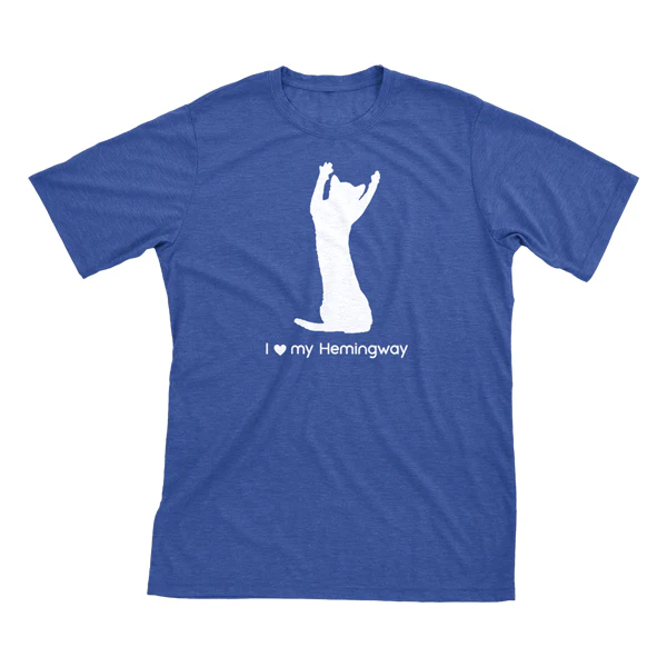 I Love My Hemingway Must Love Cats White On Heathered Royal Blue Short Sleeve T-Shirt