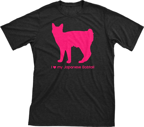 I Love My Japanese Bobtail Must Love Cats Hot Pink On Black Short Sleeve T-Shirt