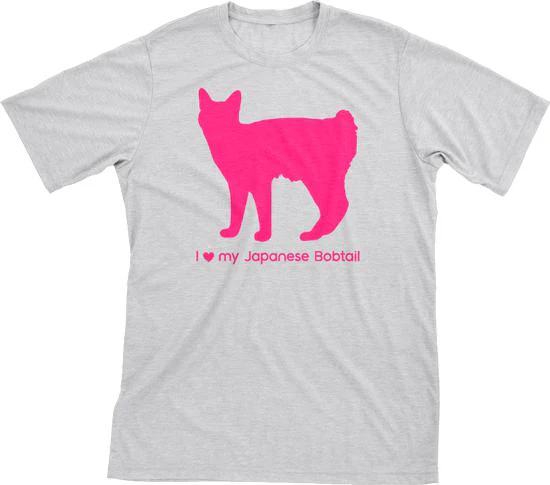 I Love My Japanese Bobtail Must Love Cats Hot Pink On Heathered Grey Short Sleeve T-Shirt