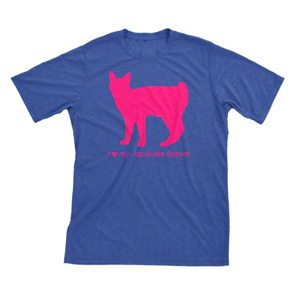 I Love My Japanese Bobtail Must Love Cats Hot Pink On Heathered Royal Blue Short Sleeve T-Shirt