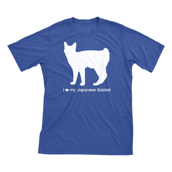 I Love My Japanese Bobtail Must Love Cats White On Heathered Royal Blue Short Sleeve T-Shirt