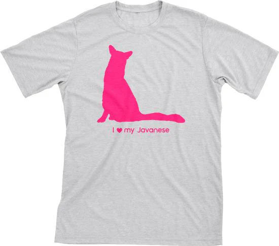 I Love My Javanese Must Love Cats Hot Pink On Heathered Grey Short Sleeve T-Shirt