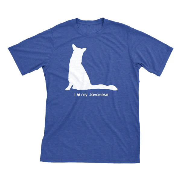I Love My Javanese Must Love Cats White On Heathered Royal Blue Short Sleeve T-Shirt